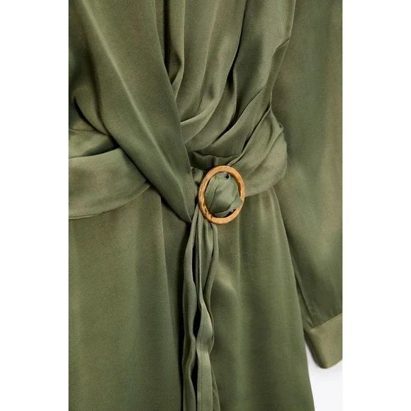 Zara Women's Dress Satin Short Long-Sleeve Collared Green Size S (NEW) - Picture 3 of 9